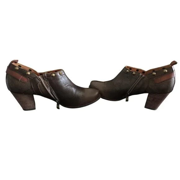 L'ARTISTE KACIE BROWN LEATHER STUDDED PUMP BLOCK HEEL & ZIPPER SIZE 41/10.5 - Picture 7 of 10